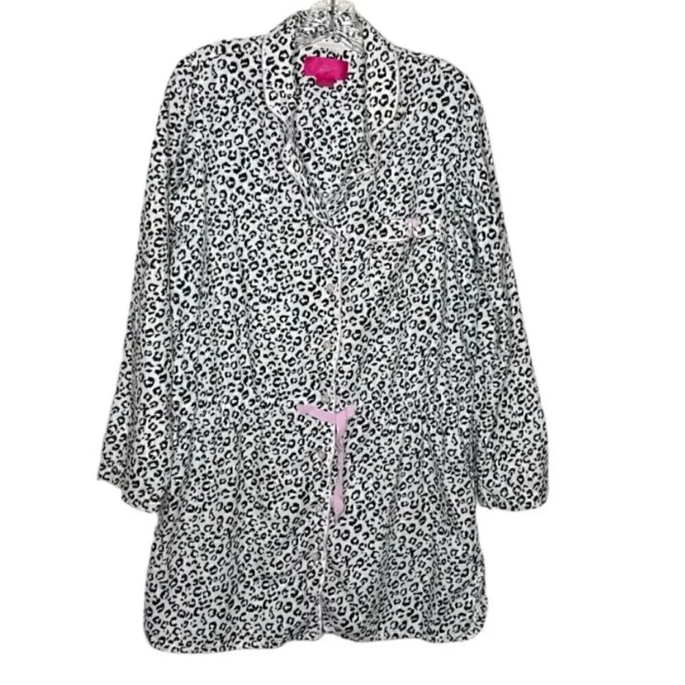 Victorias Secret Womens Medium Night Gown Leopard Drawstring Flannel Sleep Dress